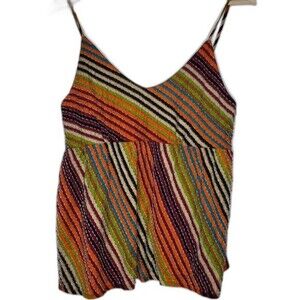 RETRO Beaded Striped Cami Tank Top Size Small